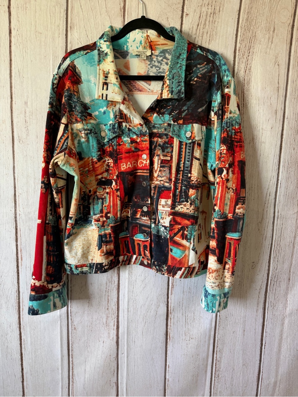Orientique Naturally Australian Artistic Street Scene Print Denim Style Jacket